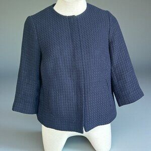 Talbots Navy Blue Textured Cotton Boxy Cropped Blazer Size 6 Petite